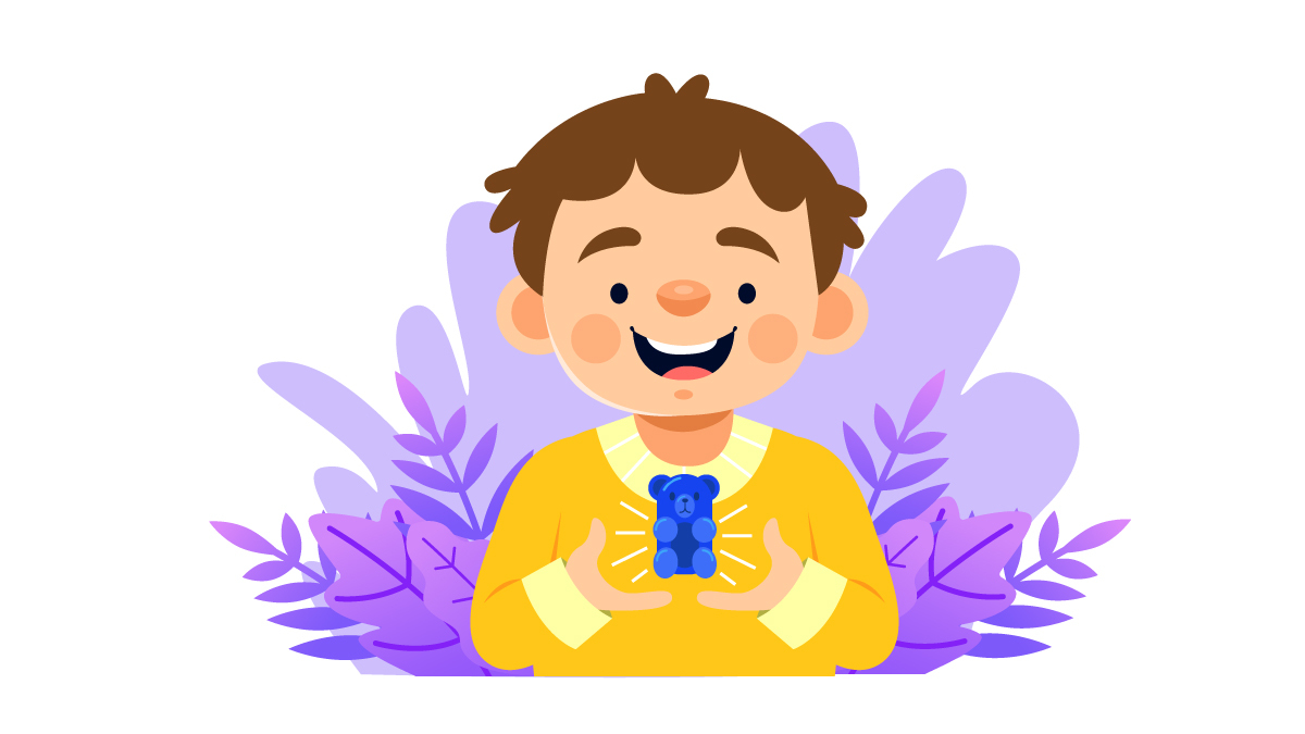 A Kid in Yellow Jacket Holding a Blue Gummy Bear