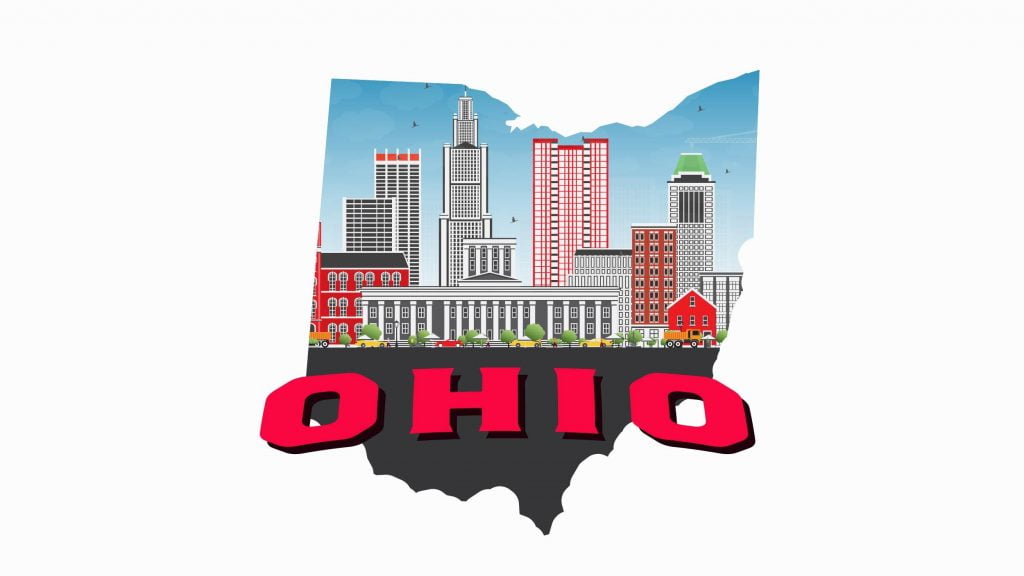 Illustration of Ohio state and Columbus city in white background