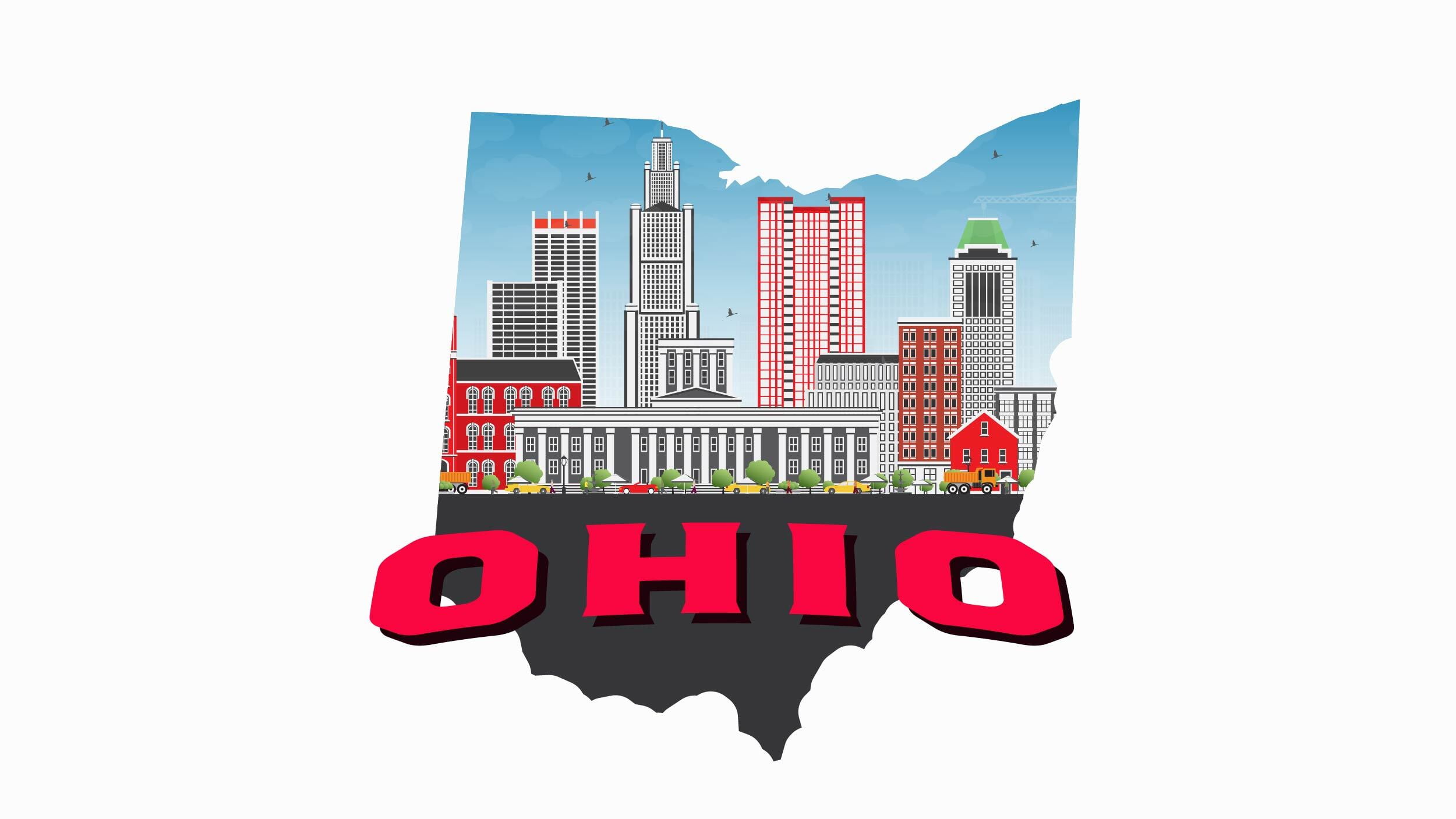 Illustration of Ohio state and Columbus city in white background