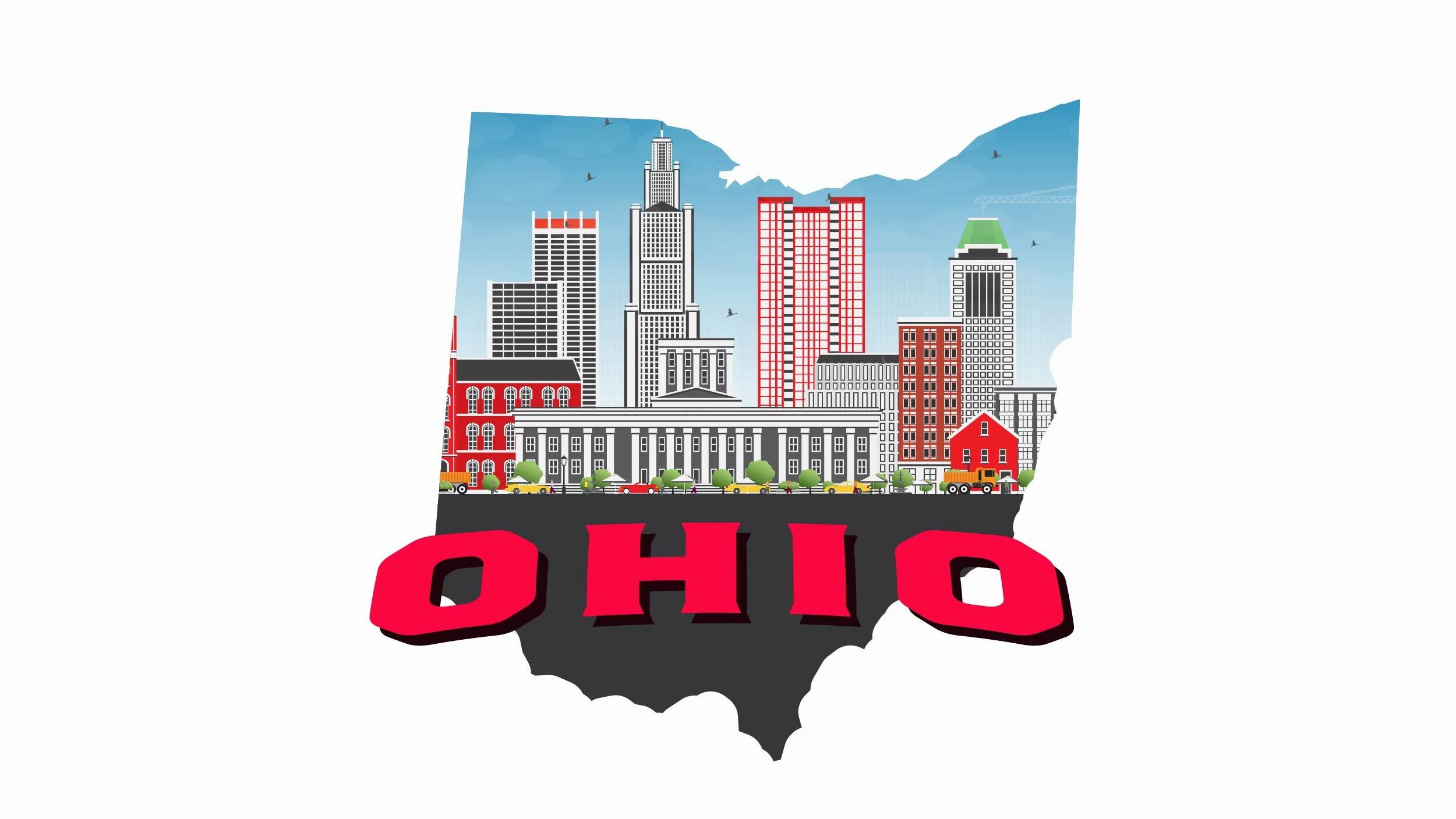 Illustration of Ohio state and Columbus city in white background