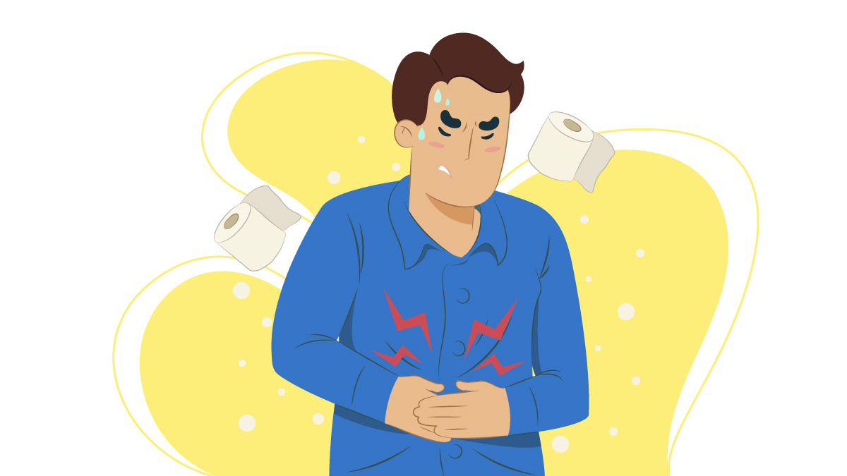 A Man Holding His Stomach due to Constipation