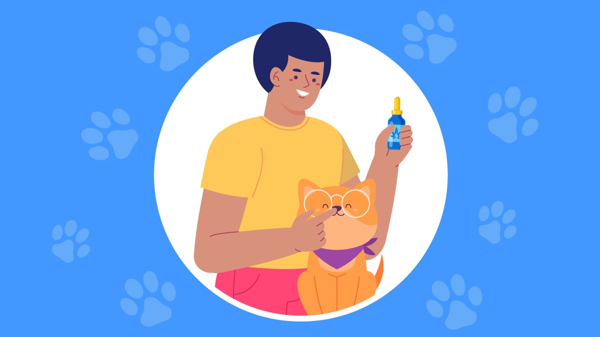 A Dog Owner Holding CBD Oil with His Dog Pet