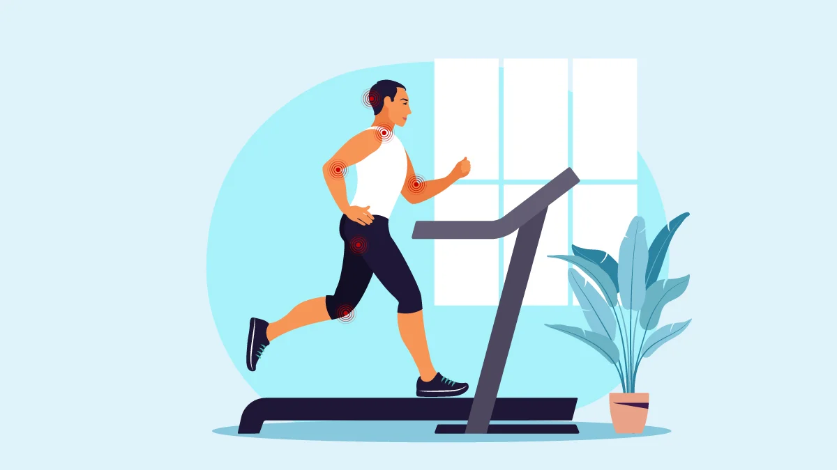 A Man Running on a Treadmill With Pain on His Joint Areas
