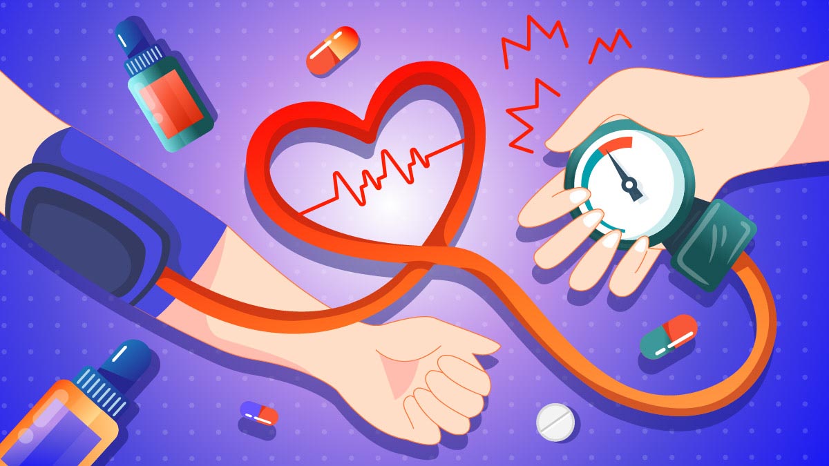 Illustration of a doctor checking the blood pressure of a patient