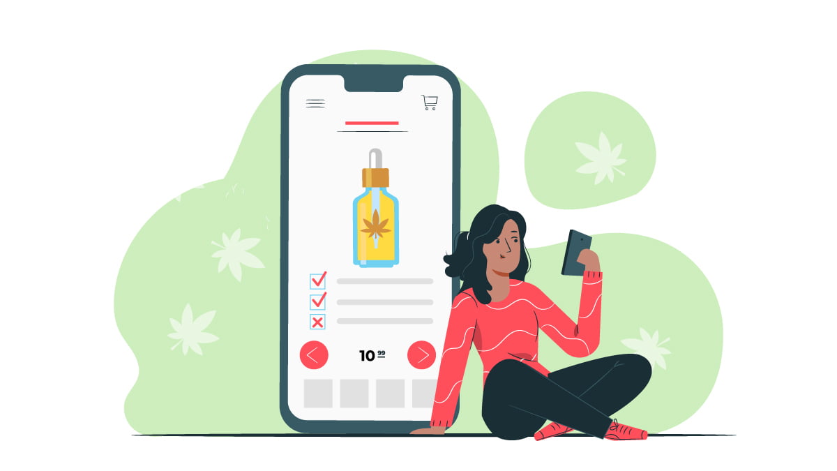 Enlarge Monitor Illustration of Mobile Screen with CBD Oil Must Be in Buying