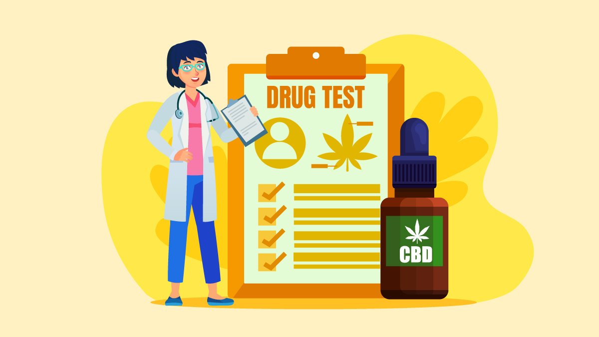 Illustration of a Doctor Standing Holding a Drug Test Record with CBD Oil Bottle Beside It