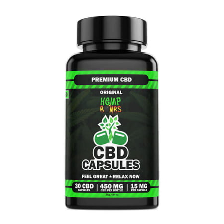 Hemp Bombs CBD capsules in white background