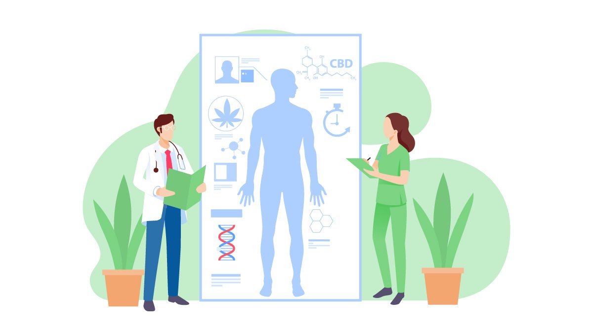 Illustration of a Body in a Huge Chart Checks by a Doctor and Nurse