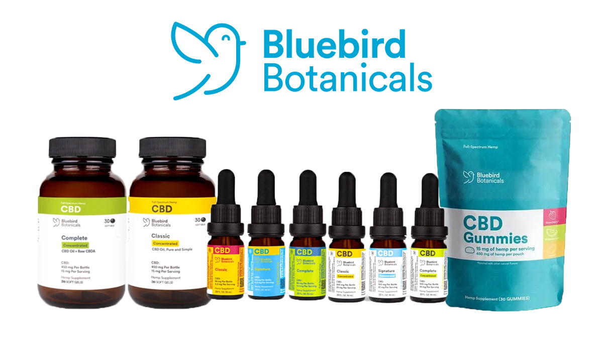 BlueBird Bontanicals CBD Products on white background