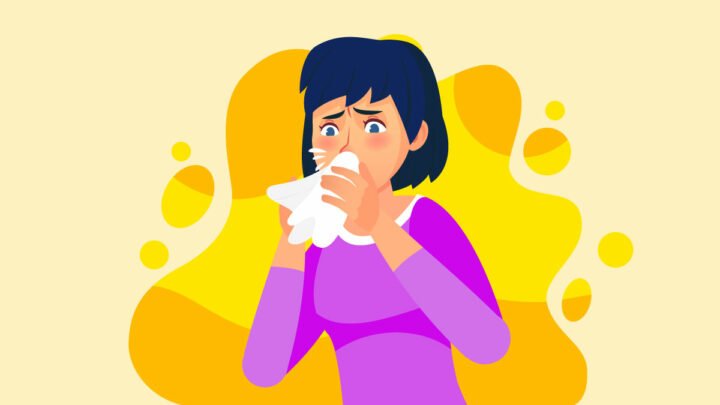 Illustration of a Person Sneezing Due to Allergies
