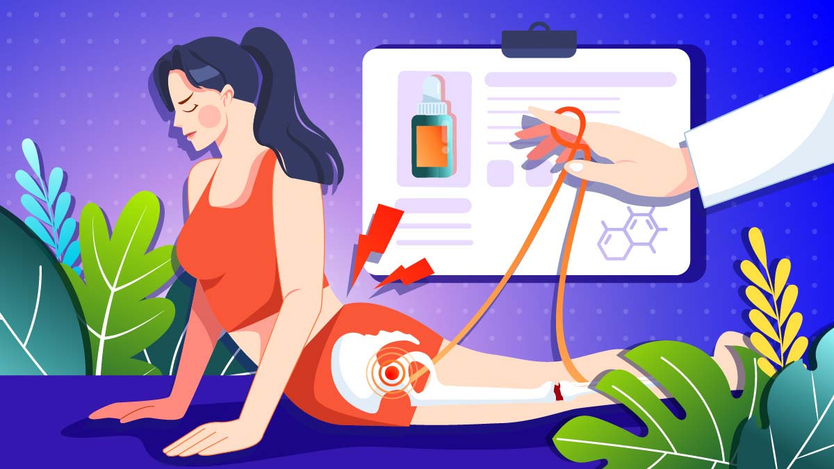 Illustration of a girl doing yoga while suffering from sciatica.