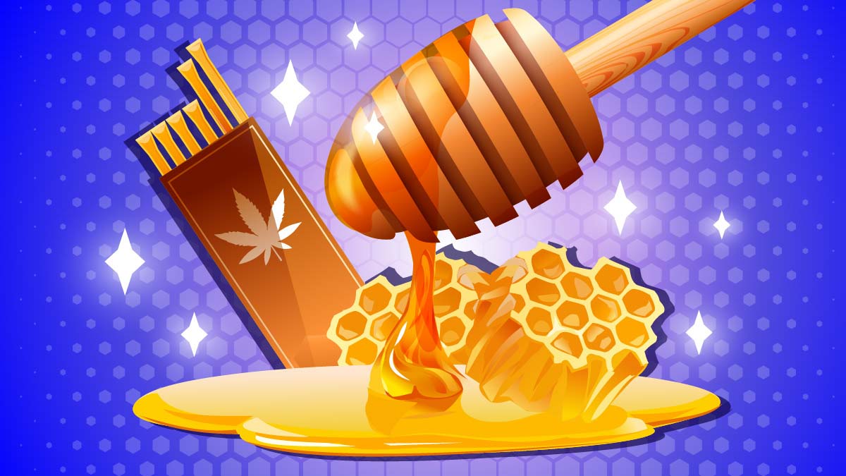 Honey dipper and CBD Honey sticks illustration