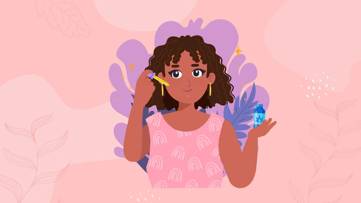 Illustration of a Woman Putting CBD Oil on her Face for Skin Care