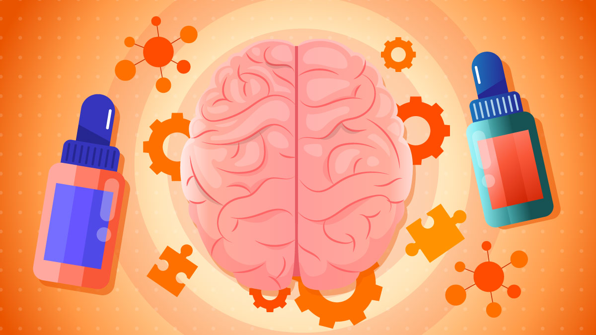 Illustration of CBD Oil with Brain Image