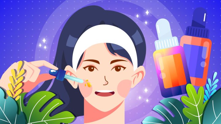 Illustration of a Woman Putting CBD Oil on her Face for Skin Care