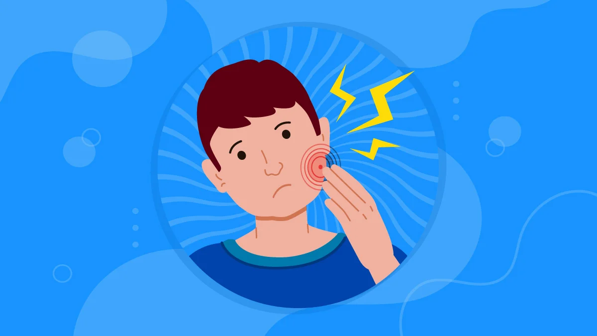 illustration of a person with nerve pain on his face near the ear