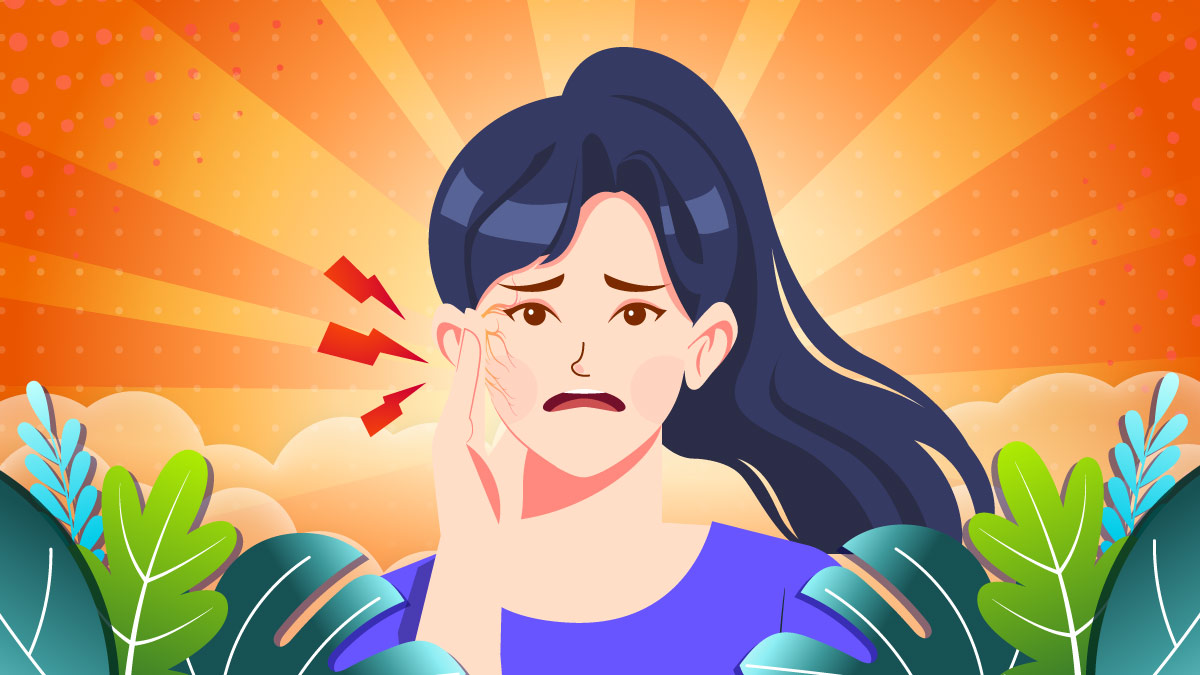 Illustration of a person with nerve pain on her face near the ear