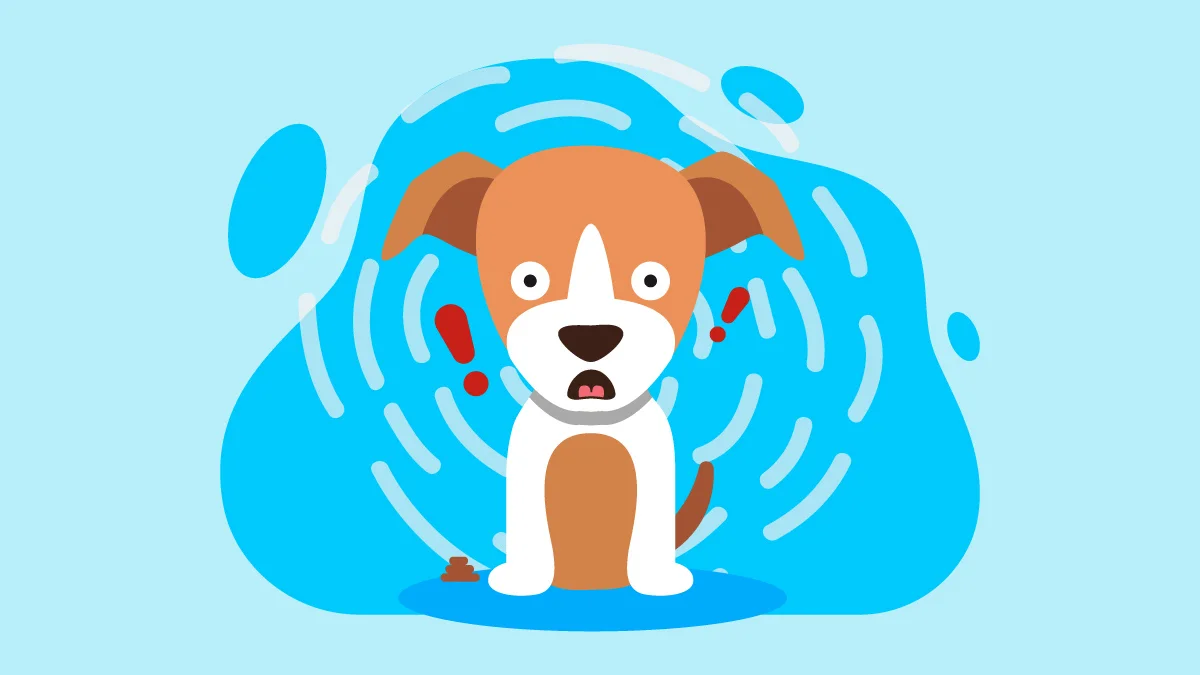 Illustration of a Dog Suffers from Diarrhea in Blue Background