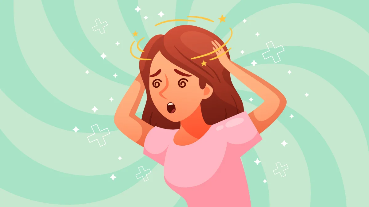 A Woman Holding Her Head Because of Vertigo