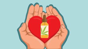 Illustration of Hands Holding Heart with CBD Oil in the Center