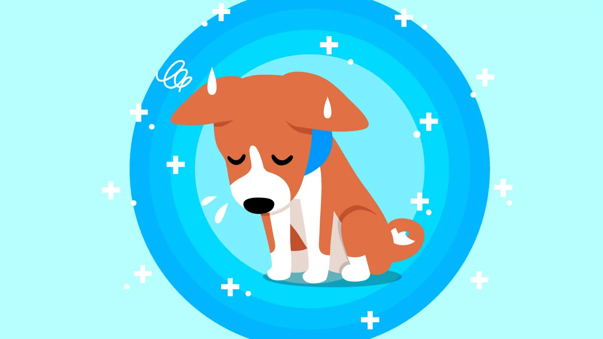 Illustration of a Dog Sitting Down Suffers from Constipation