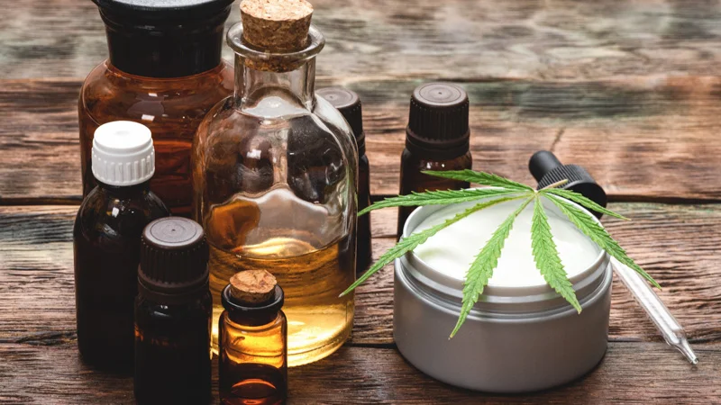 CBD Products in a Wooden Surface