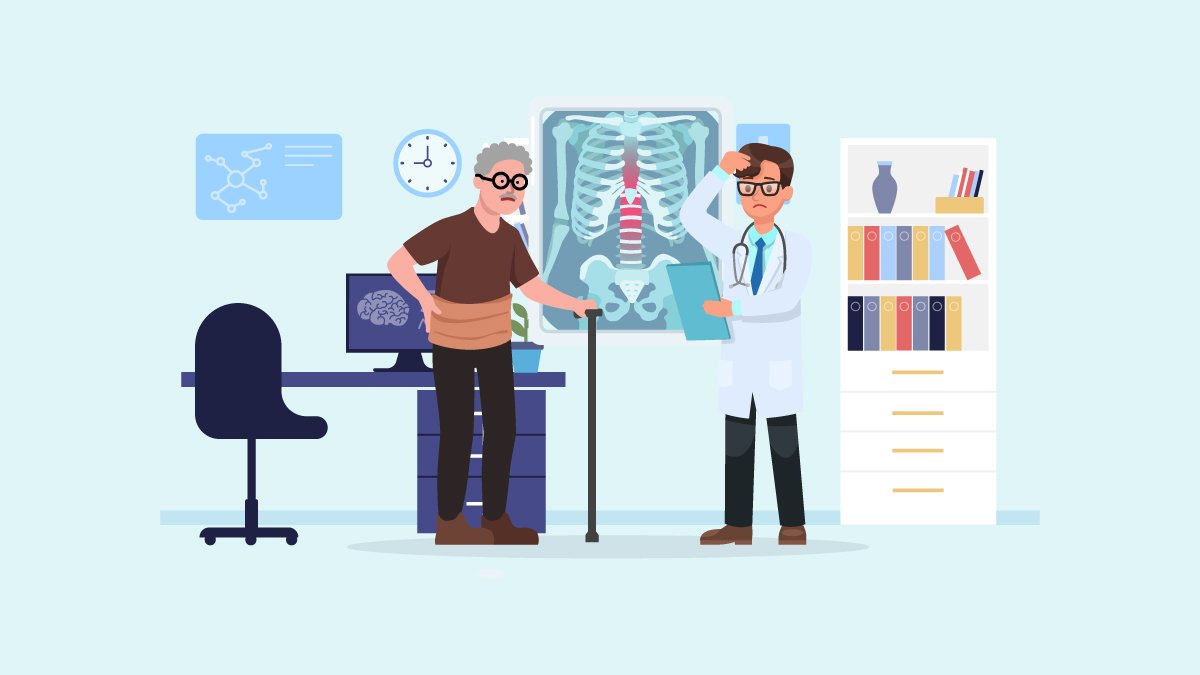 an illustration of a doctor consulting a patient with spinal stenosis