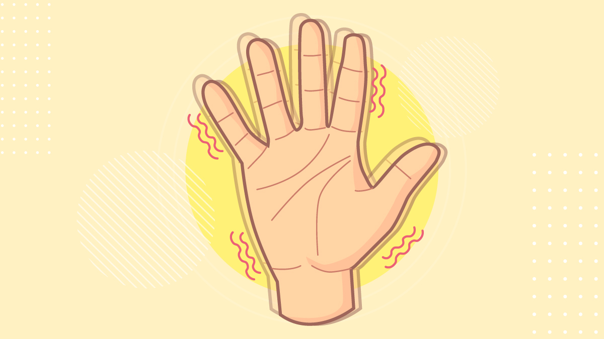 an illustration of a shaking hand with yellow background