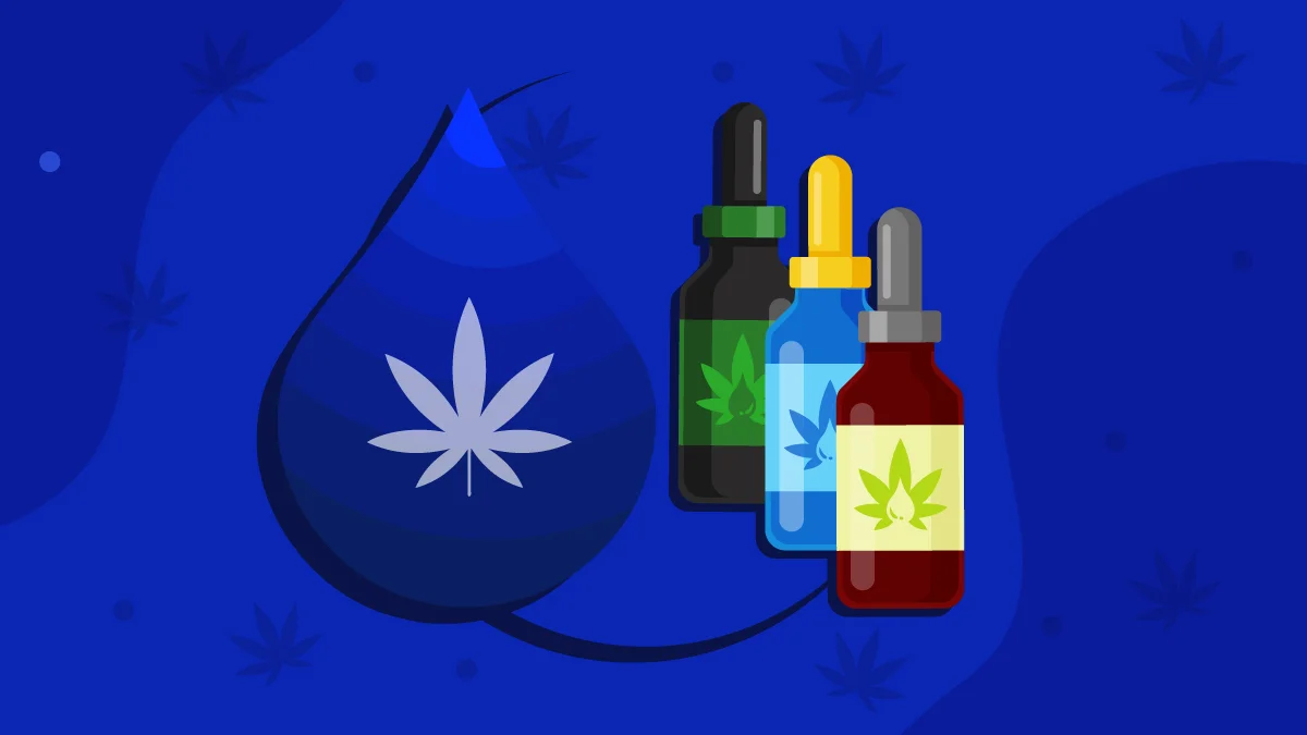 an illustration of a CBD oil droplet and bottles of Full Spectrum