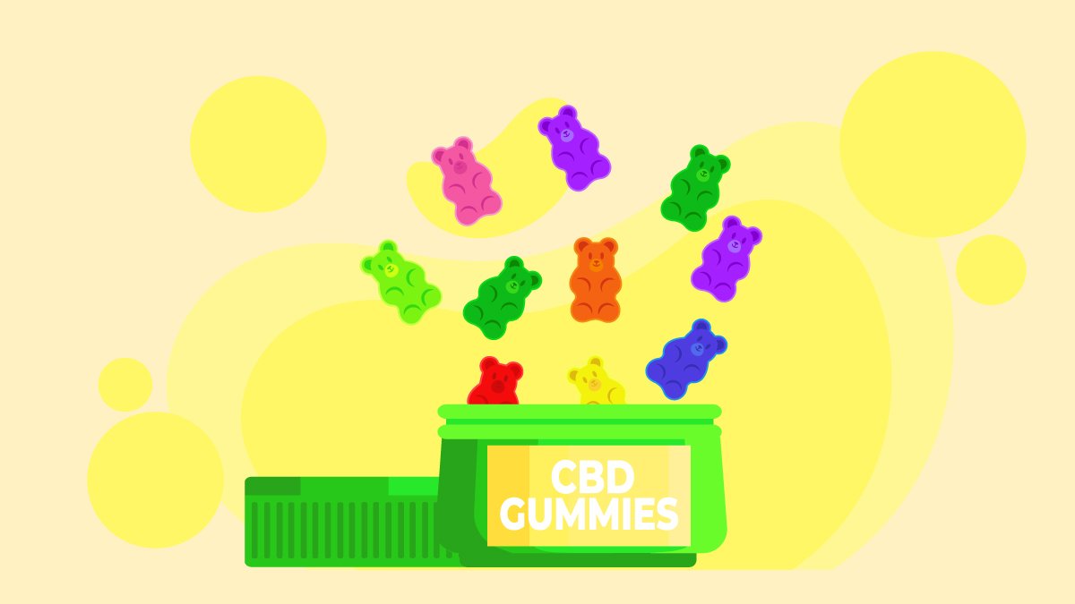 Illustration of gummies and a jar
