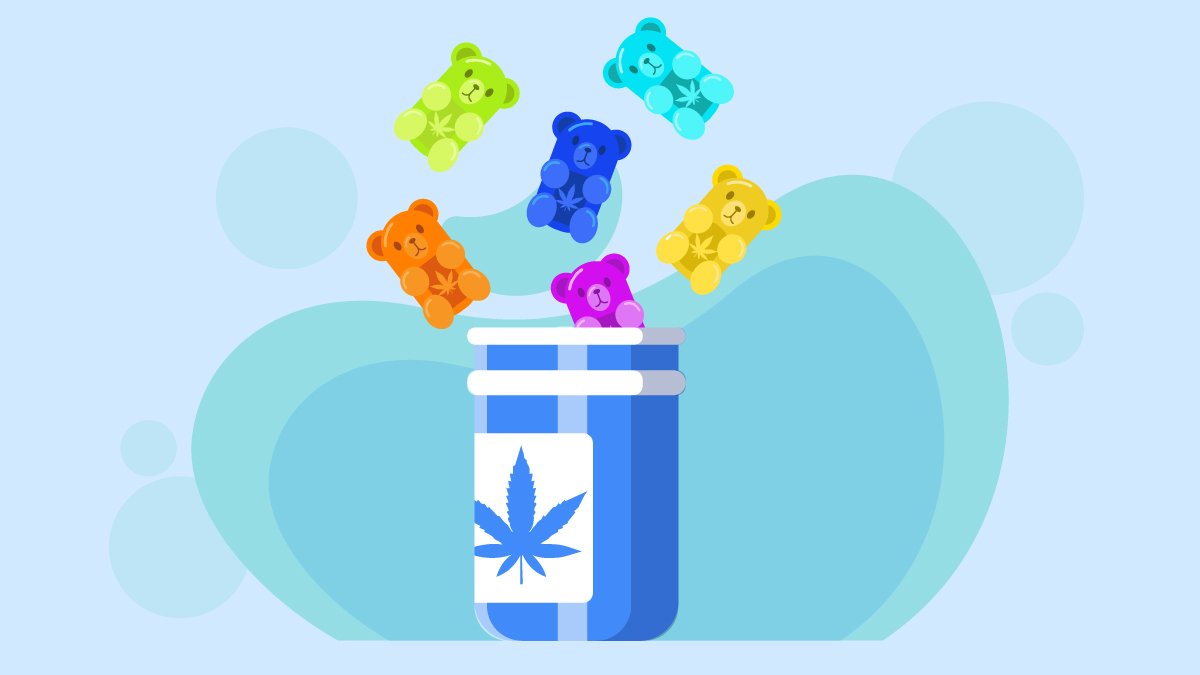 Illustration of gummies and a jar