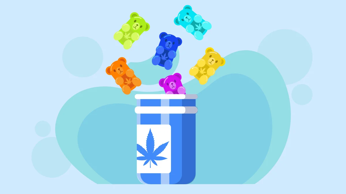 Illustration of gummies and a jar