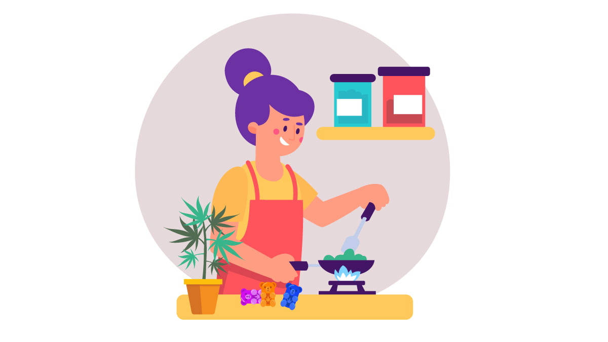 Illustration of a woman making gummies