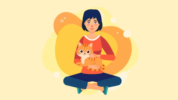 Illustration of a Woman Carrying an Orange Cat With Kidney Disease