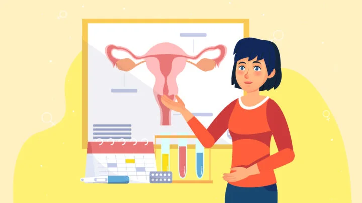 illustration of a woman explaining endometriosis