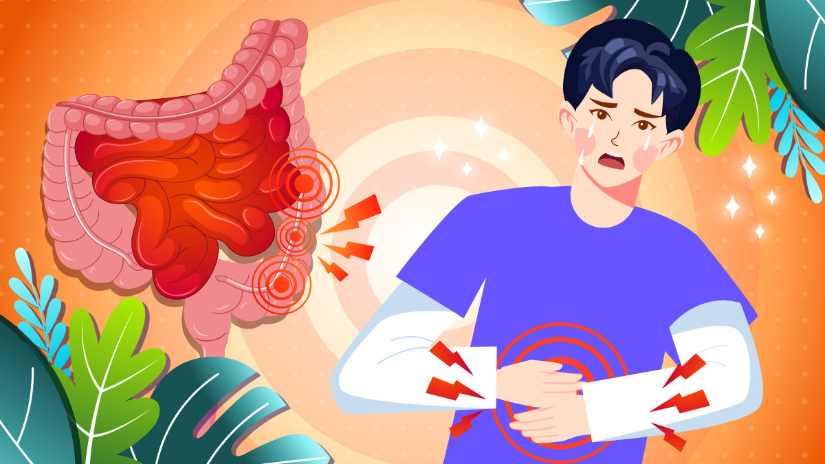 illustration of a man suffering from irritable bowel syndrome