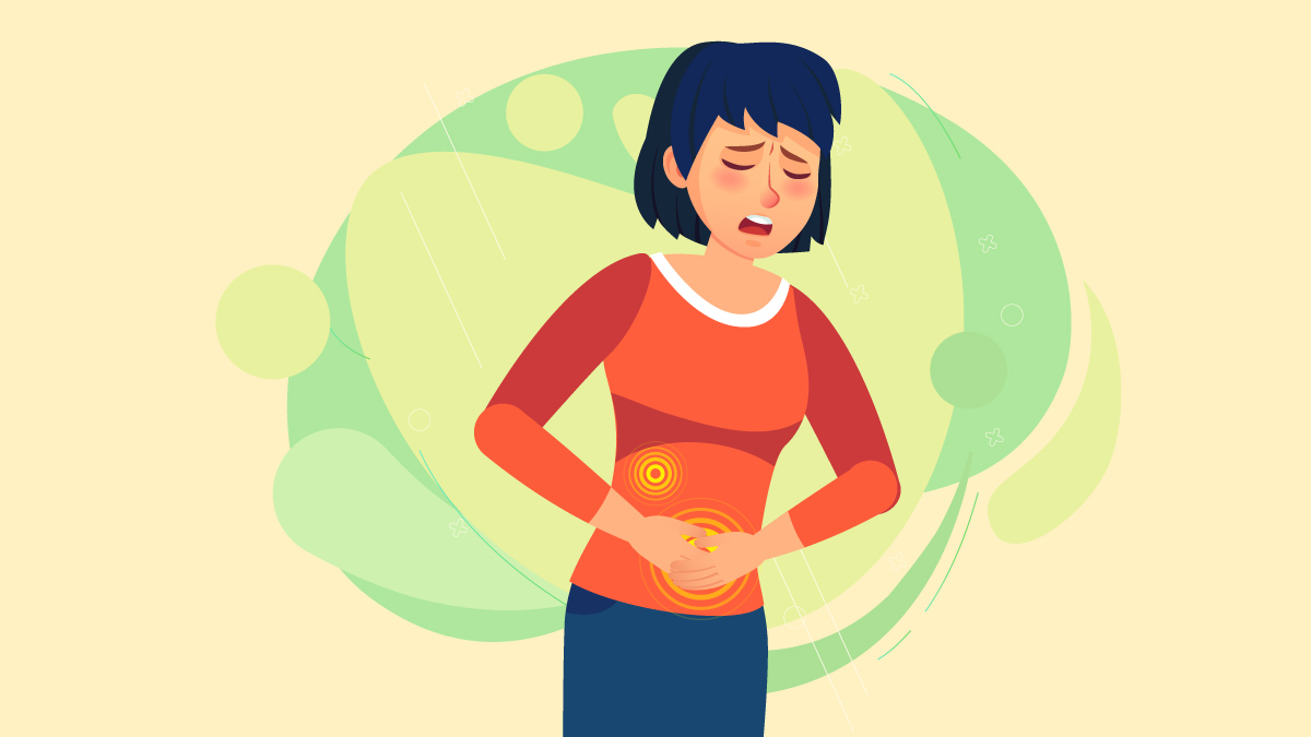 illustration of a woman suffering from irritable bowel syndrome