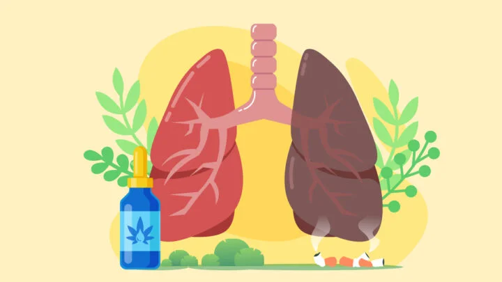 Illustration of Lungs with Cancer in One Side with CBD Oil in Front