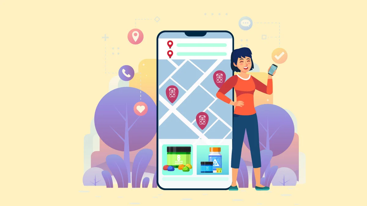 illustration of a woman ordering Delta 8 products online near
