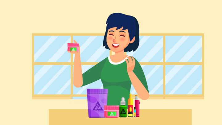 illustration of a woman selling Delta 8 products