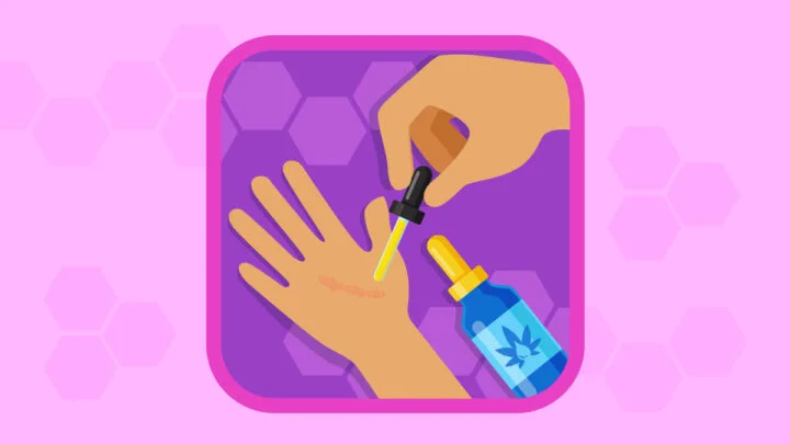 An illustration showing a hand applying CBD oil to a scar