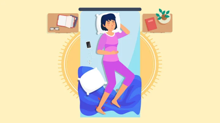 Illustration of a woman laying down on bed