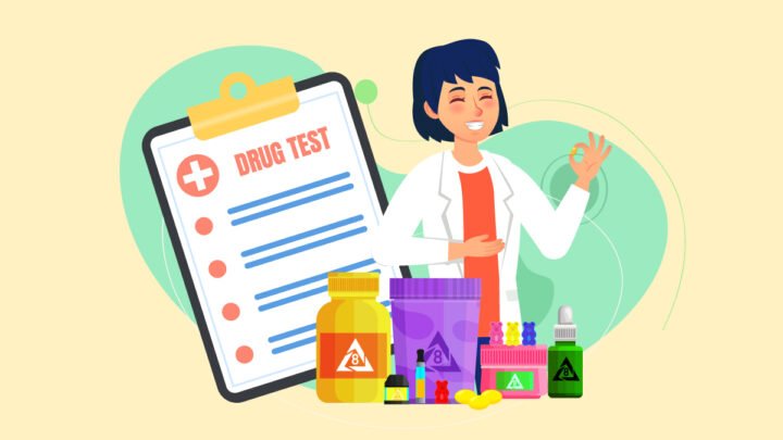 illustration of a doctor and a drug test result with Delta 8 THC products