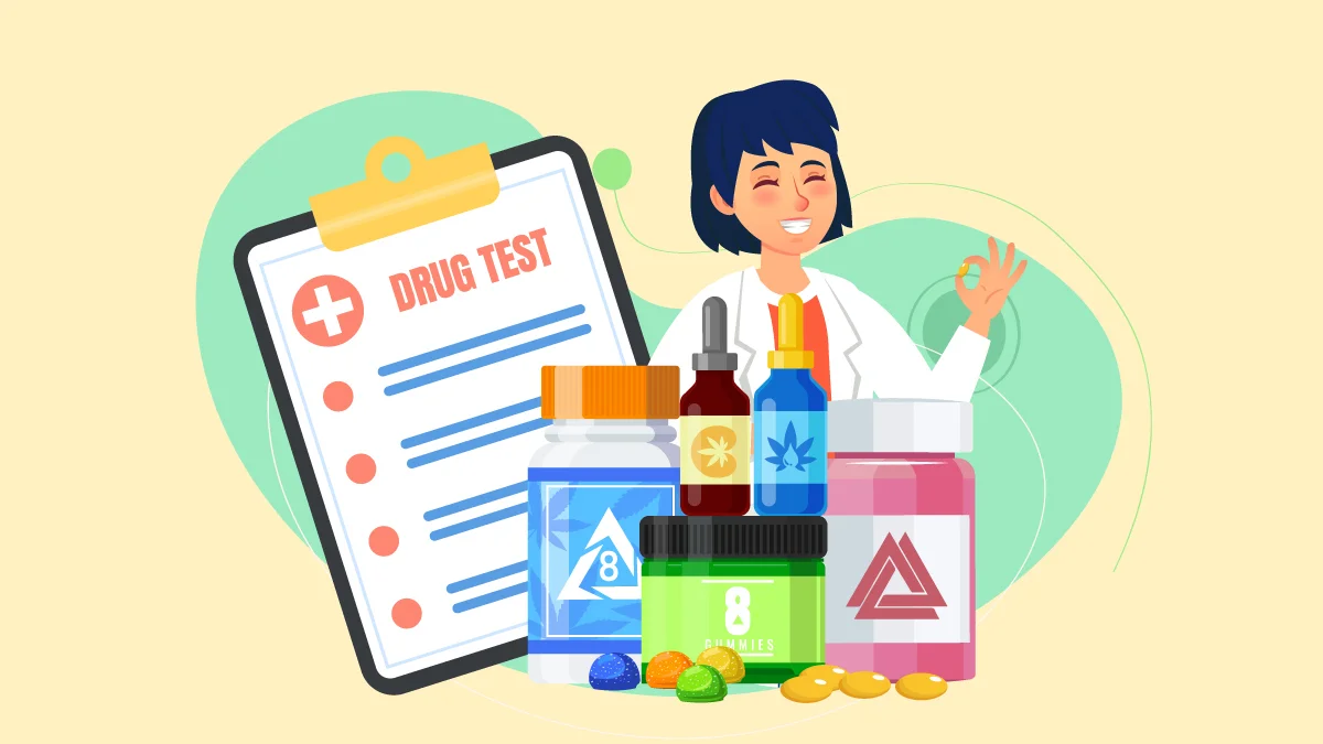 illustration of a doctor and a drug test result with Delta 8 THC products