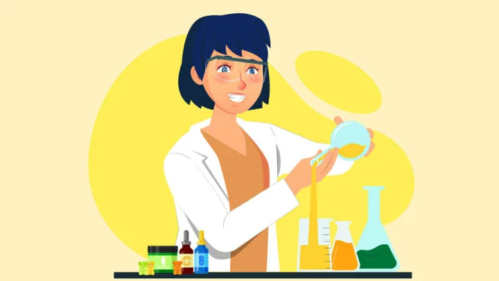 Illustration of a scientist extracting delta 8