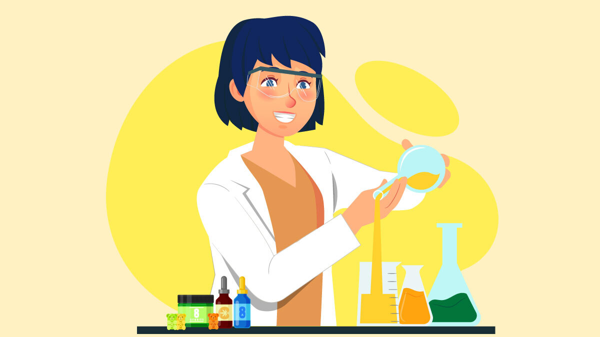 Illustration of a scientist extracting delta 8