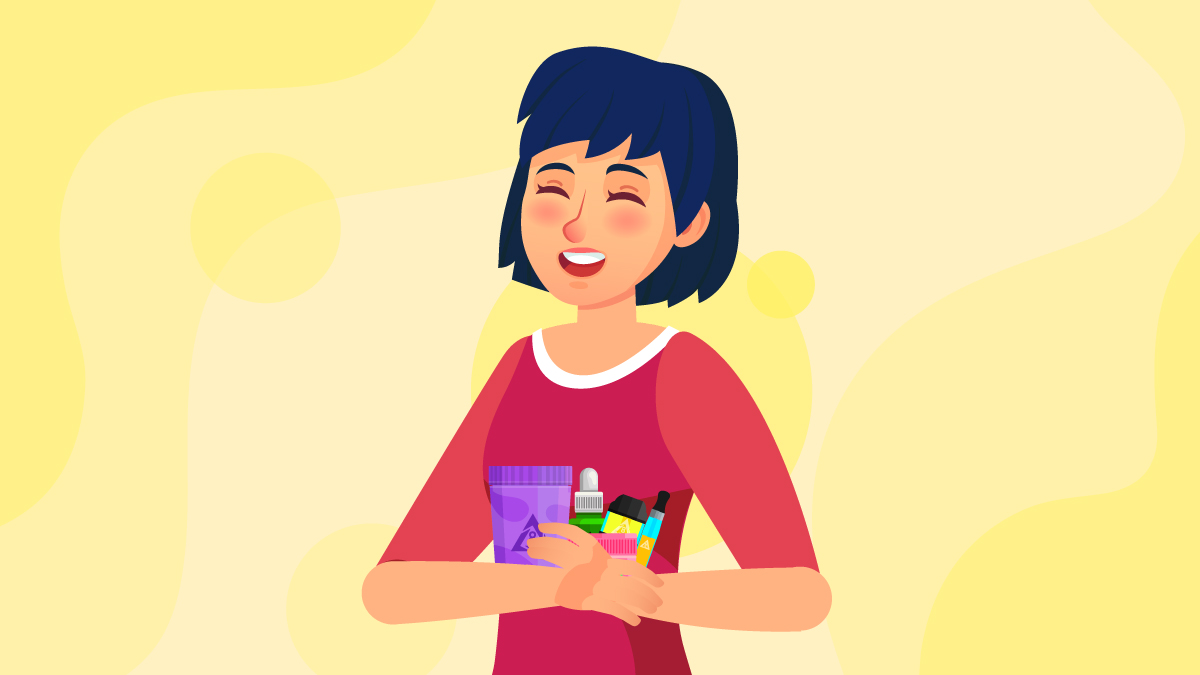 Illustration of a woman holding delta 8 products