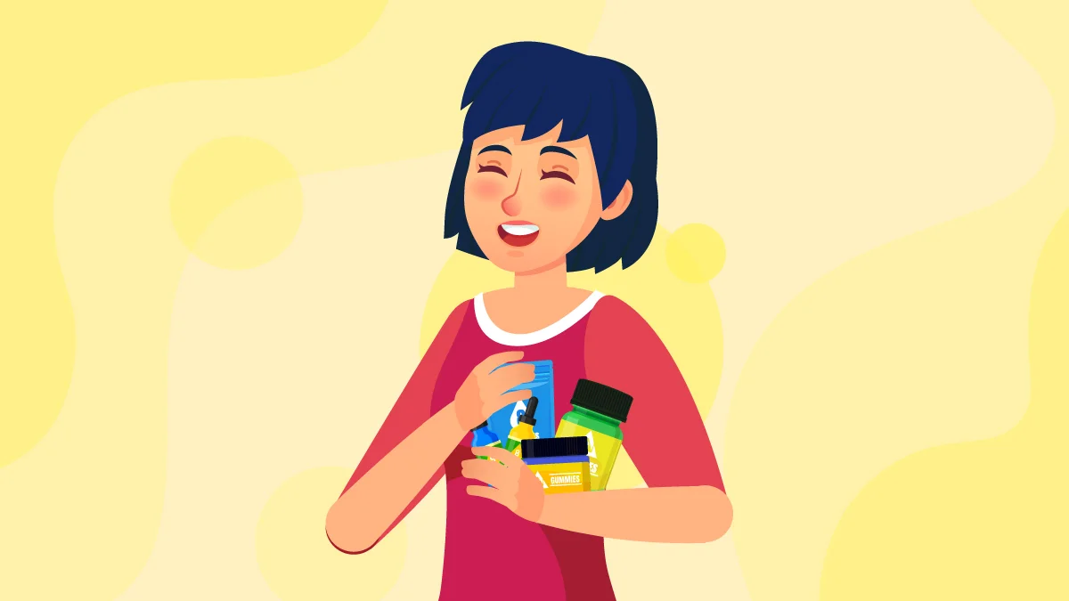 Illustration of a woman holding delta 8 products