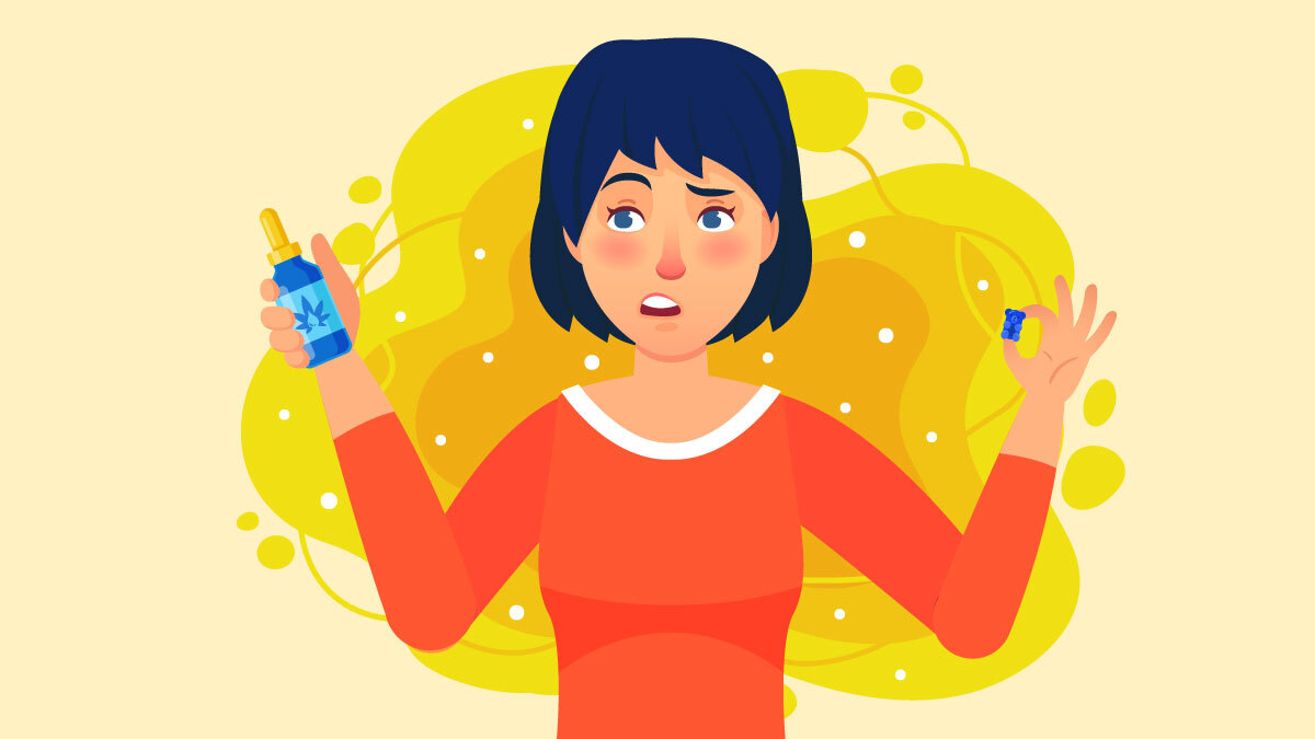 Illustration for CBD oil vs gummies