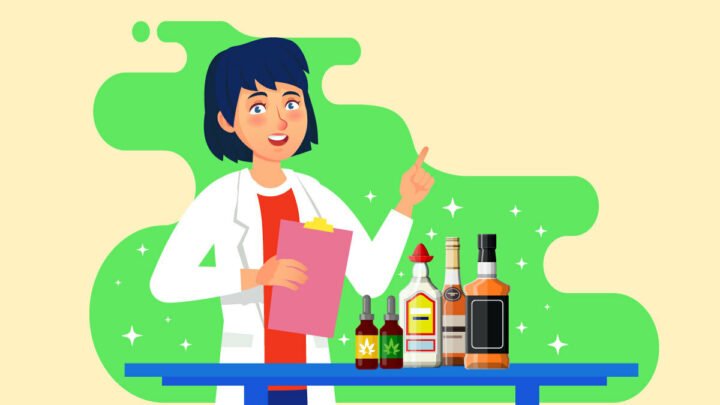 Illustration of a Doctor Holding a Folder with Alcoholic Drinks